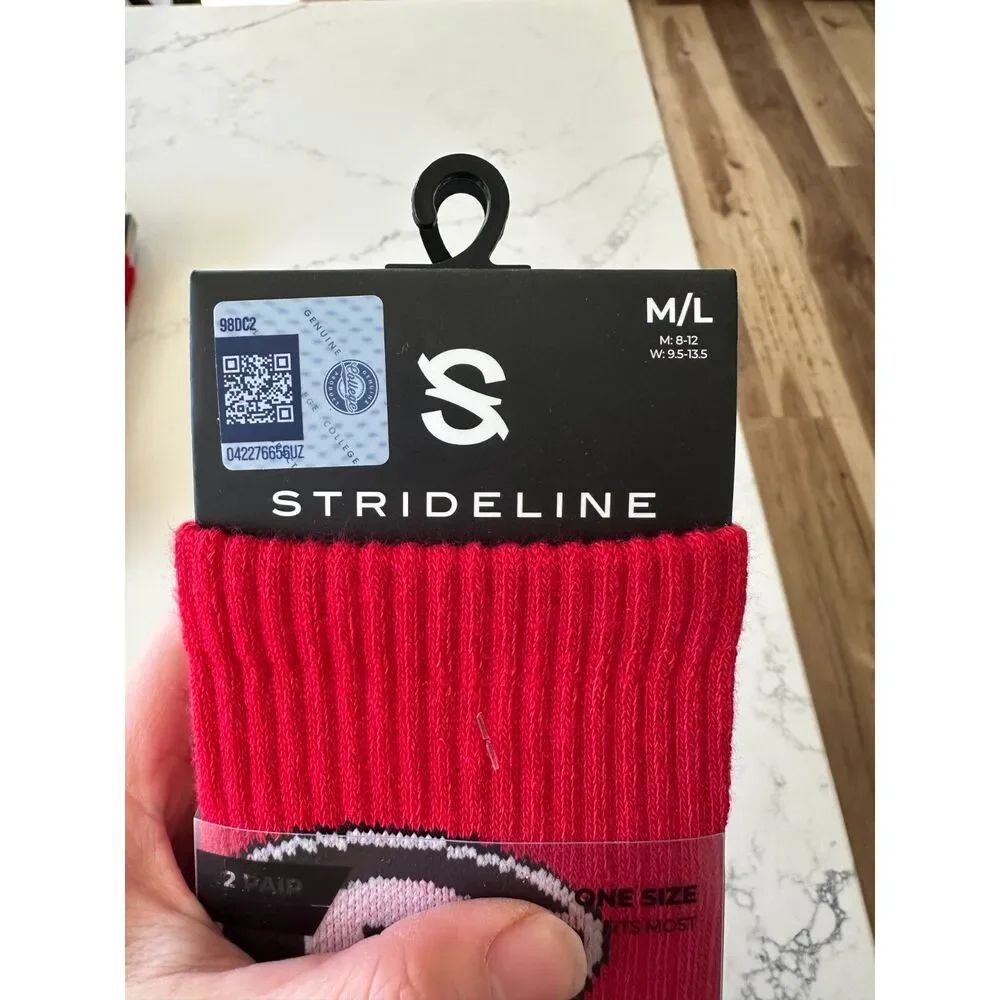 NWT Strideline Premium Socks Red White Georgia Bulldogs 2 pack Size M / L